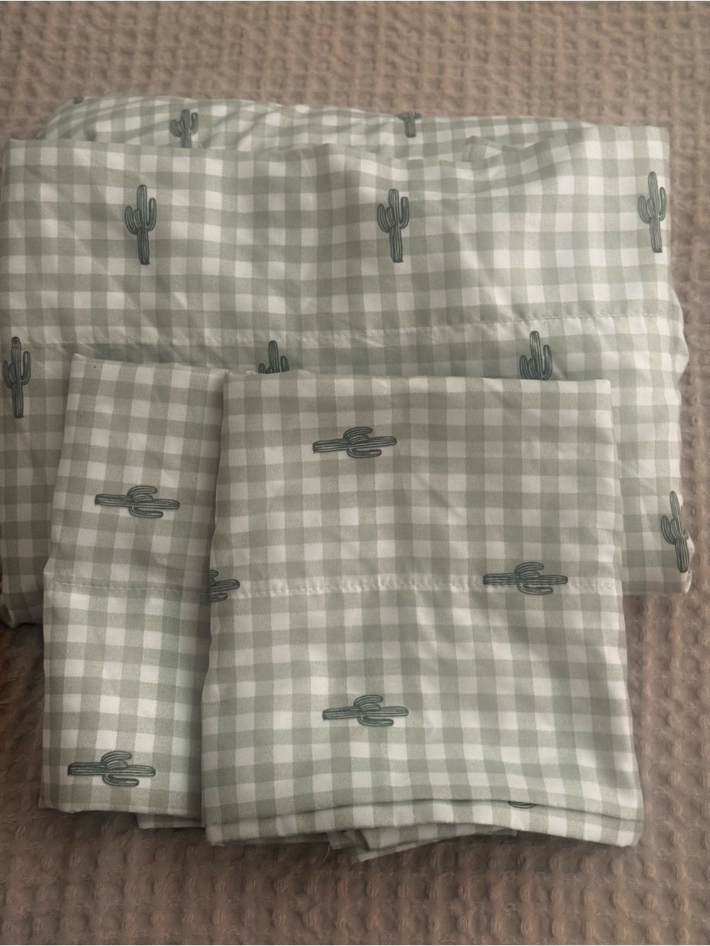 Wrangler Sage Green Gingham Cactus Sheet Set